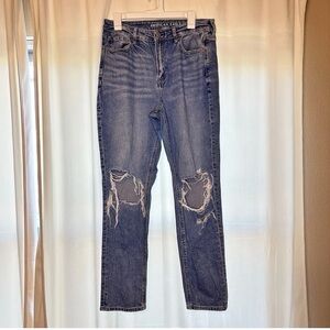 American Eagle Outfitters Strigid Distressed Ripped Mom Jeans Size 10 Long Denim